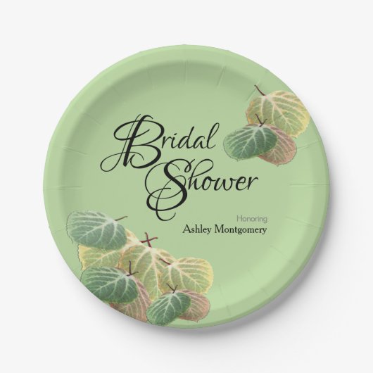 Rustikales Brautparty Fall Aspen Blätter Grün Pappteller (Vorderseite)