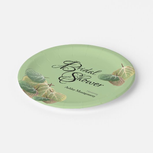 Rustikales Brautparty Fall Aspen Blätter Grün Pappteller (Schrägansicht)