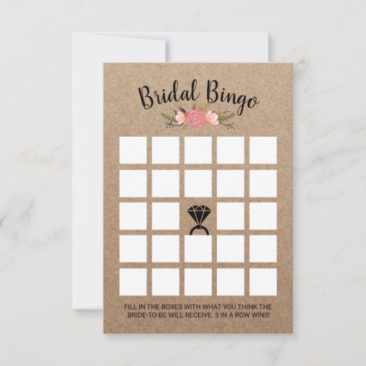 Rustikales Brautparty floral Kraft Bingo Game Einladung (Vorderseite)