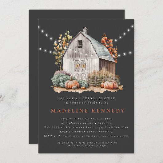 Rustikales Brautparty für Hochzeitsstall Einladung (Vorne/Hinten)