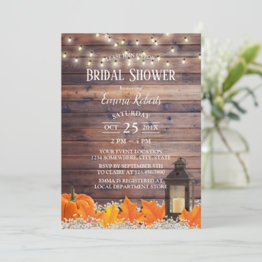 Rustikales Brautparty für Laternenleuchten Einladung (Stehend Vorderseite)