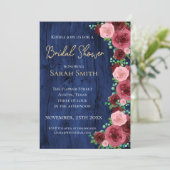 Rustikales Brautparty für Marine und Burgund Einladung (Stehend Vorderseite)