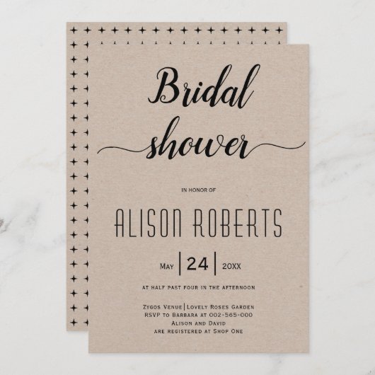 rustikales Brautparty für rustikale Skriptkalligra Einladung (Vorne/Hinten)