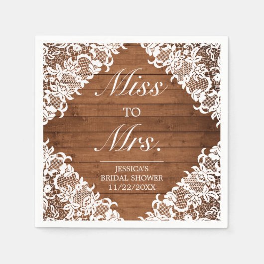 Rustikales Brautparty Holz & Weiße Spitzen Frau Lo Serviette (Vorderseite)