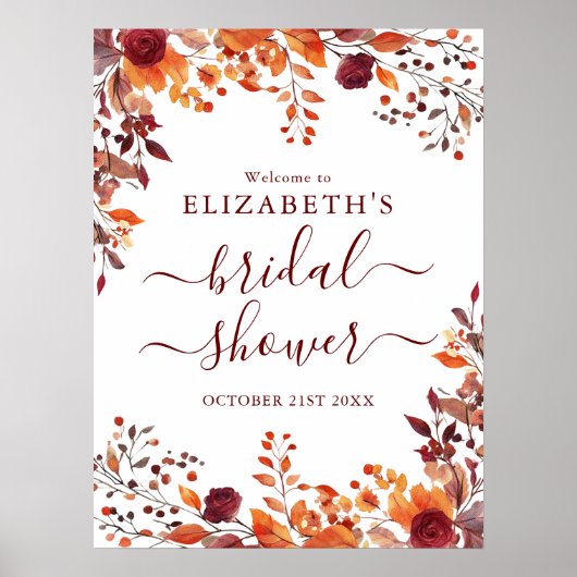 Rustikales Brautparty im Herbst Begrüßungszeichen Poster (Vorne)