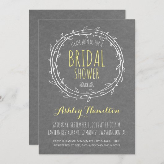 Rustikales Brautparty in Grau und Gelb einladen Einladung (Vorne/Hinten)