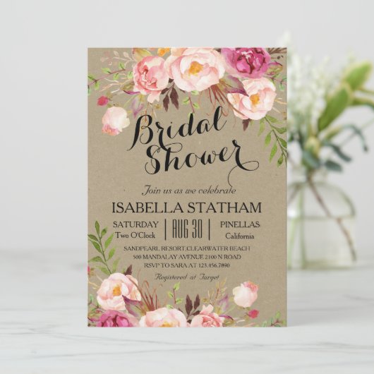 Rustikales Brautparty/Kraftpapiertextur bg Einladung (Stehend Vorderseite)