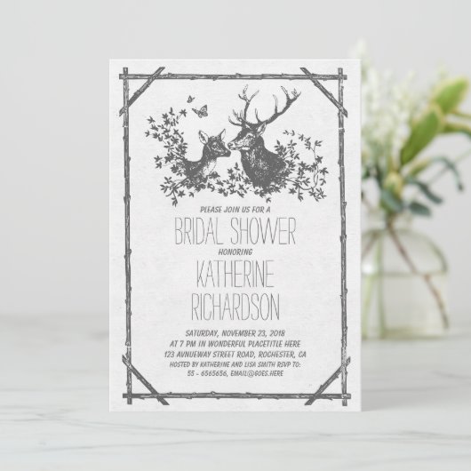 Rustikales Brautparty lädt mit Hirsch ein Einladung (Stehend Vorderseite)