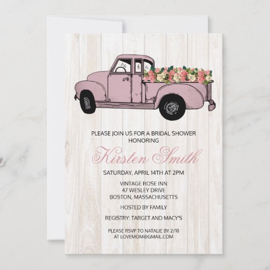 Rustikales Brautparty LKW Einladung (Vorderseite)