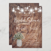 Rustikales Brautparty, Mason Jar, Babys Breath Jar Einladung (Vorne/Hinten)