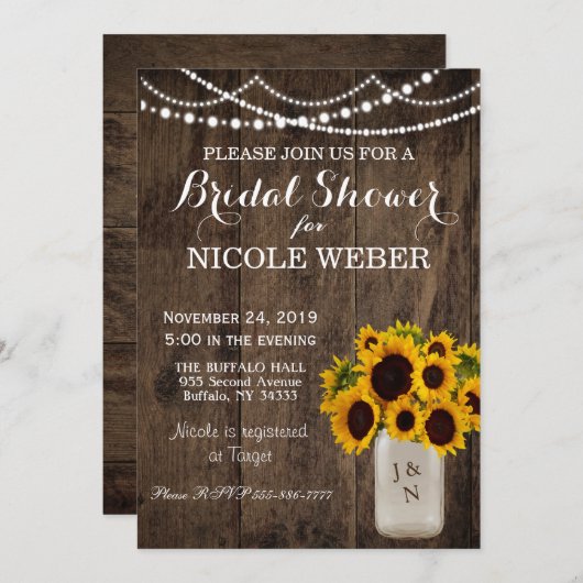 Rustikales Brautparty Mason Jar Einladung (Vorne/Hinten)