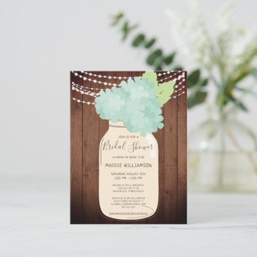 Rustikales Brautparty Mason Jar Light Brautparty Postkarte (Stehend Vorderseite)