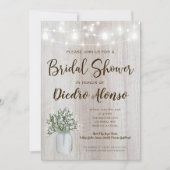 Rustikales Brautparty Mason Jar Lights Babys Atem Einladung (Vorderseite)