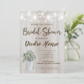 Rustikales Brautparty Mason Jar Lights Babys Atem Einladung (Stehend Vorderseite)