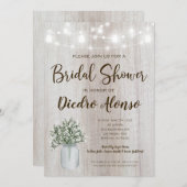 Rustikales Brautparty Mason Jar Lights Babys Atem Einladung (Vorne/Hinten)