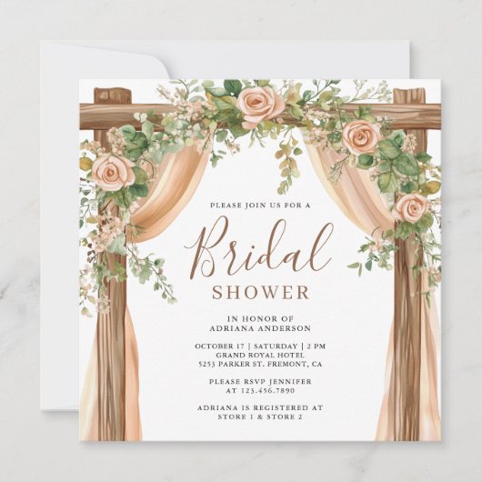 Rustikales Brautparty mit Blumenblättern Einladung (Vorderseite)