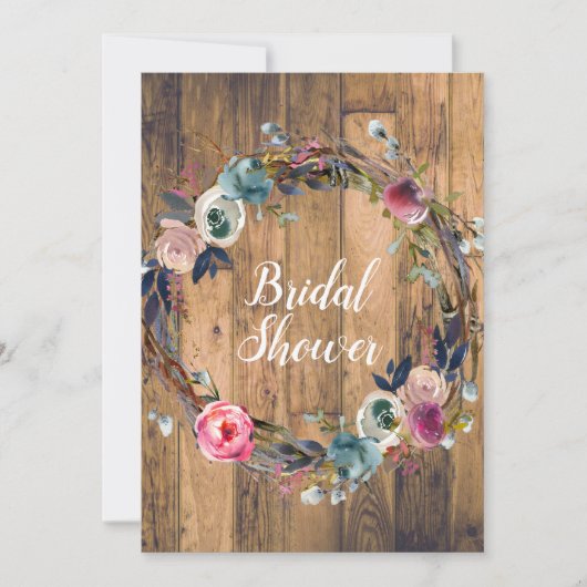 Rustikales Brautparty mit Blumenkranz Einladung (Vorderseite)