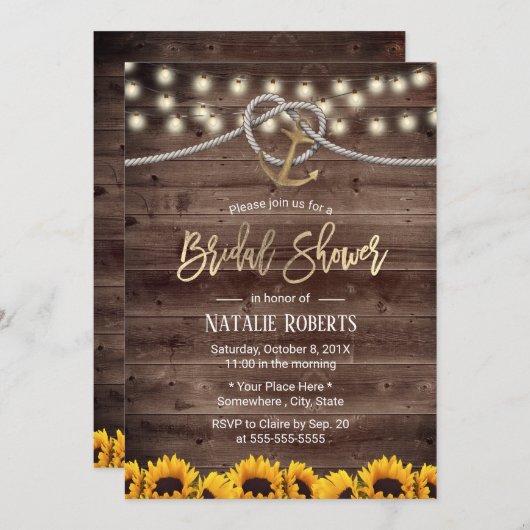 Rustikales Brautparty mit Goldanker und Paprika Einladung (Vorne/Hinten)