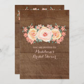 Rustikales Brautparty mit Holzpfirsichfarben Einladung (Vorne/Hinten)