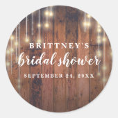 Rustikales Brautparty mit Holzsaitenleuchten Runder Aufkleber (Vorderseite)
