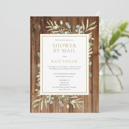 Rustikales Brautparty mit Mail Greenery Einladung (Stehend Vorderseite)