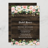 Rustikales Brautparty mit rosa Blumenzellenleuchte Einladung (Vorne/Hinten)