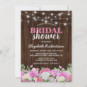 Rustikales Brautparty mit rosa Blumenzellenleuchte Einladung (Vorderseite)