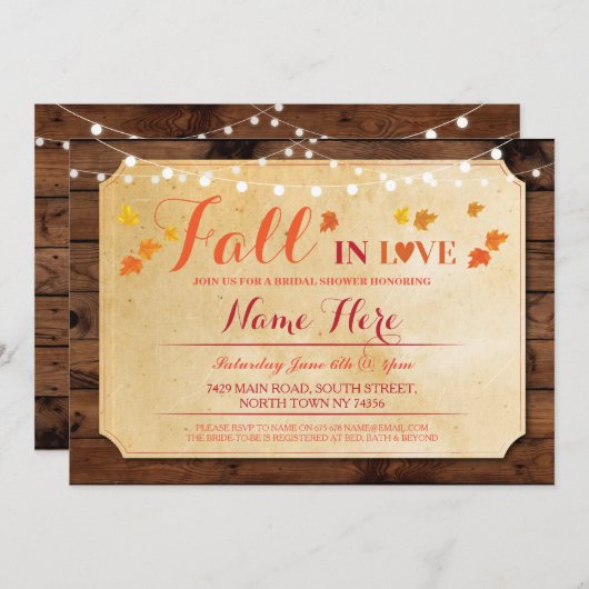 Rustikales Brautparty Party Fall in Liebe Einladun Einladung (Vorne/Hinten)