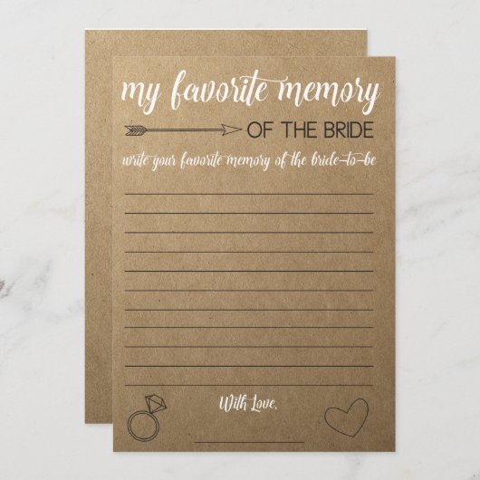 Rustikales Brautparty-Spiel - Lieblingsspeicher (Vorne/Hinten)