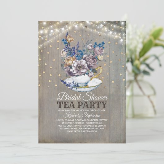 Rustikales Brautparty Tee Party Einladung (Stehend Vorderseite)