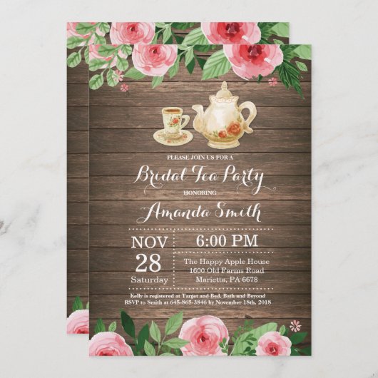 Rustikales Brautparty Tee Party Einladung (Vorne/Hinten)