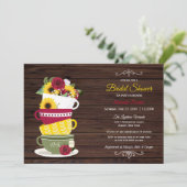 Rustikales Brautparty Tee Party Rose & Sonnenblume Einladung (Stehend Vorderseite)