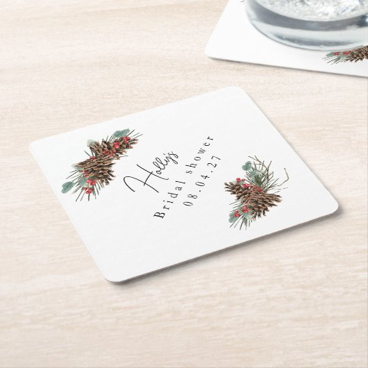 Rustikales Brautparty Untersetzer | Kariert & Pine (angewinkelt)