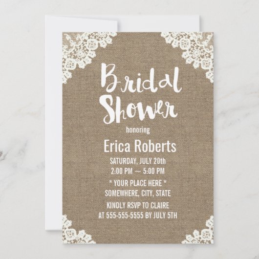 Rustikales Brautparty Vintag Weißer Schnürsenkel Einladung (Vorderseite)