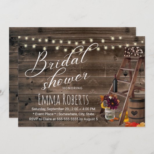 Rustikales Brautparty Weinfass & Ladder Einladung (Vorne/Hinten)