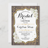 Rustikales Brautparty - Weißrosen aus Holz Einladung (Vorderseite)