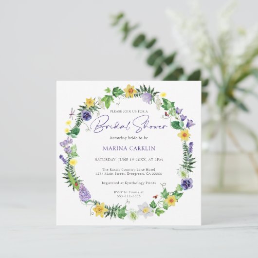 Rustikales Brautparty Wildblume Einladung (Stehend Vorderseite)