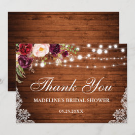 Rustikales Brautparty Wood Lace Floral Danke Einladung