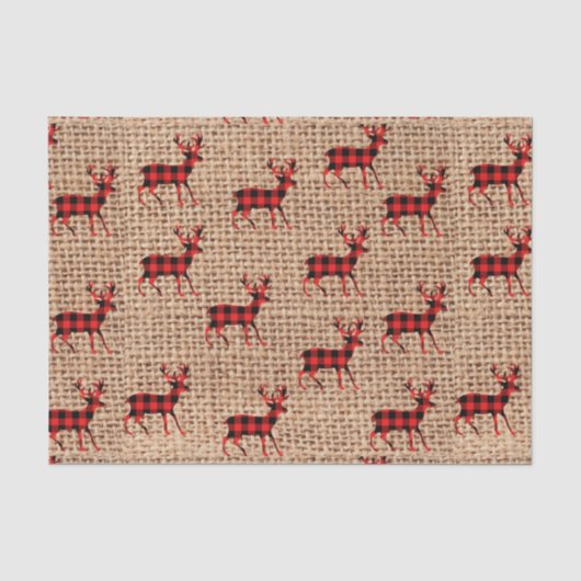 Rustikales Brawn Burlap Karierte Landschaft Hirsch Seidenpapier (Vorderseite)