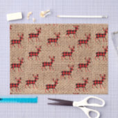 Rustikales Brawn Burlap Karierte Landschaft Hirsch Seidenpapier (Handwerk)