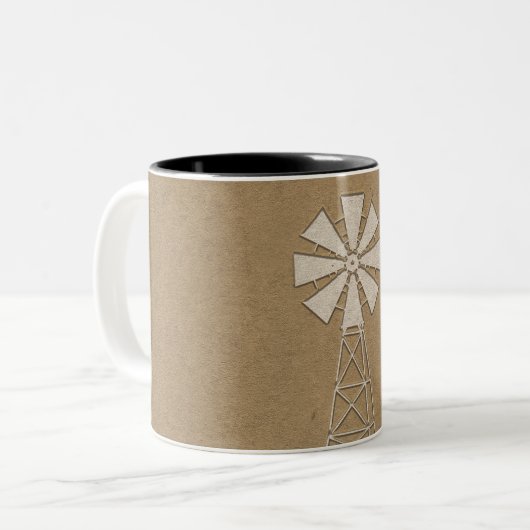 Rustikales Brawn Kraft Farm Windmill Country Moder Zweifarbige Tasse (Vorderseite Links)