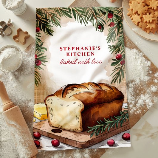 Rustikales Brot Loaf Personalisierte Weihnachten Geschirrtuch