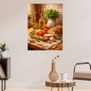 Rustikales Brot und Olivenöl - eine mediterrane Kü Poster