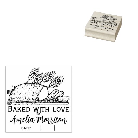 Rustikales Brotlaib/gebacken mit Liebe/Name/Datum Gummistempel (Stempel)