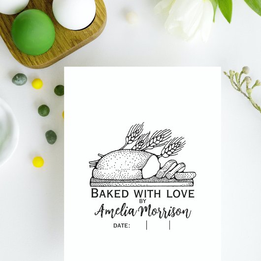 Rustikales Brotlaib/gebacken mit Liebe/Name/Datum Gummistempel
