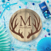 Rustikales Brow Deer Antlers Antique Wood Pappteller (Party)