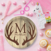 Rustikales Brow Deer Antlers Antique Wood Pappteller (Party)