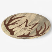 Rustikales Brow Deer Antlers Antique Wood Pappteller (Schrägansicht)