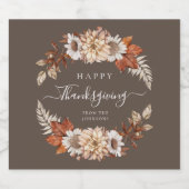 Rustikales Brown Fall Floral Happy Thanksgiving Bierflaschenetikett (Einzelnes Label)