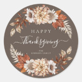Rustikales Brown Fall Floral Happy Thanksgiving Runder Aufkleber (Vorderseite)